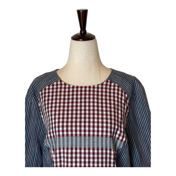 Badgley Mischka Dress Women 14 Blue Red Stripe Plaid Day Dress Mini Prairiecore‎ - Picture 4 of 12